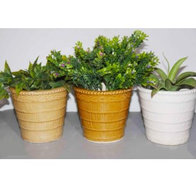 Set Of 3 Wooden Texture Ceramic Pot